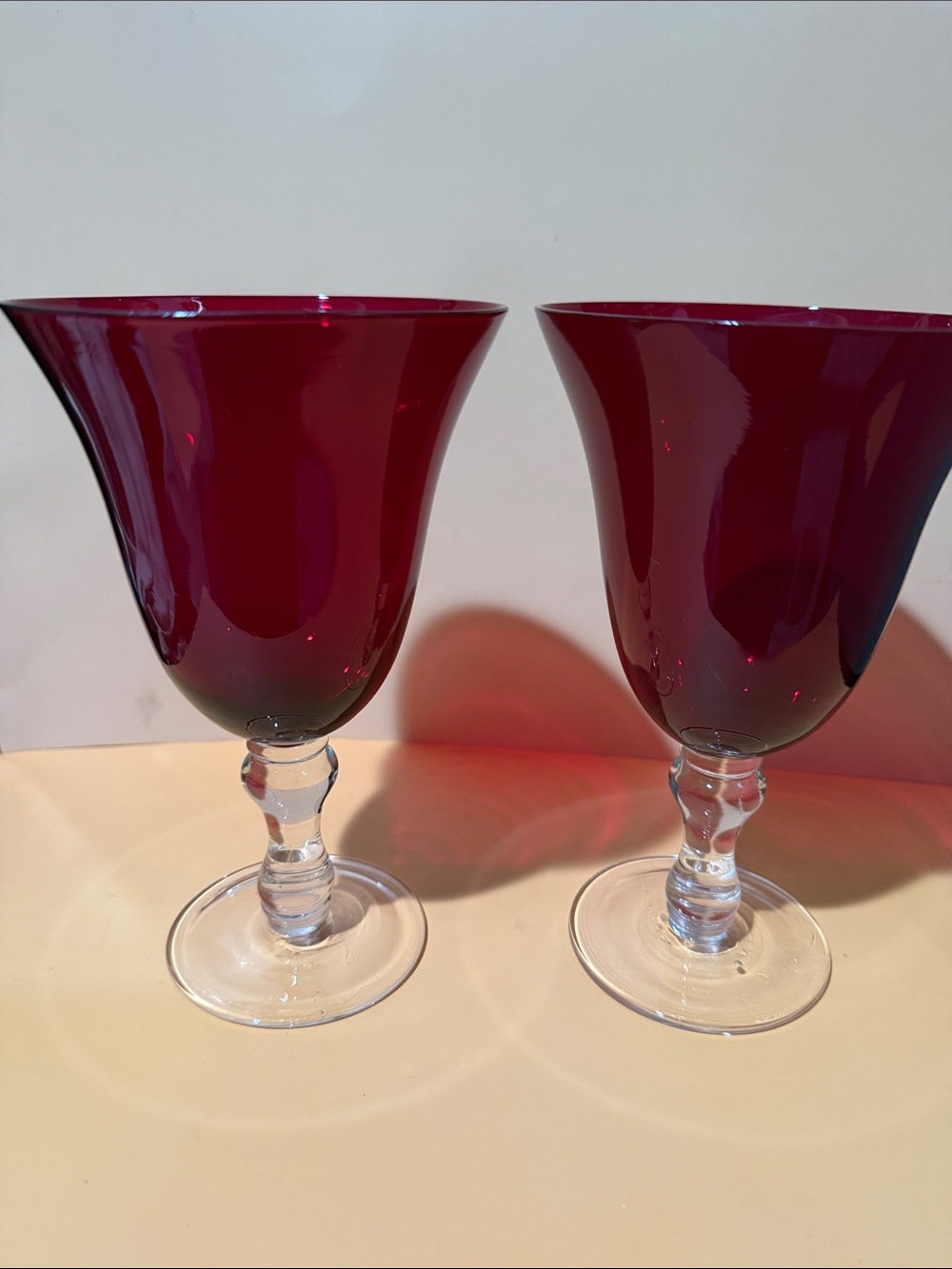 Ruby Red Glass Wine Goblets - Set of 2